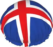 Flag Of Iceland Print Various Activities Shower Cap Reusable Soft And Lightweight Bath Hair Cap Long Hair