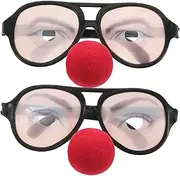 [TOBBOMEY] 2pcs Gender Funny Glasses with Big Red Nose Trick Eye Glasses for Halloween Wedding Casual Gatherings