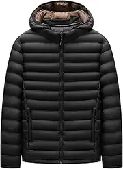 [Qolkmuiy-GJ] Men's Wind Repellent Insulated Down Coat Classic Lightweight Alternative Jacket Packable Puffer Hooded Jackets
