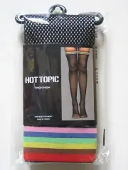 HOT TOPIC RAINBOW ELASTIC TOP BLACK FISHNET THIGH HIGH STOCKINGS FOR GARTER NWT