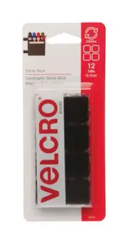 Velcro Hook & Loop Fastener 7/8" x 7/8" Black 12pk Square Sticky Back 90072