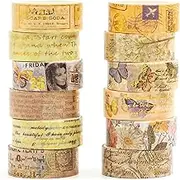 Songdao 12 Rolls Charming Washi Tape Set Gold Silver Foil Detailing Arts Adhesive Tapes Basic Patterns Decorative Masking Tape Sets for Craft, Kids, Scrapbook, DIY, Gift Wrapping (Vintage Elegance)