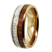 Tungsten Wood Inlay 8mm Gold Wedding & Engagement Ring for Men