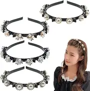 4 Pcs Double Bangs Hairstyle Hairpin Headbands Double Layers Twist Plait Headbands Hollow Woven Headband With Clips Hair Accessories