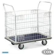Jumbo Flat Bed Trolley HL113 Small Platform Truck with Folding Wire Mesh Sides