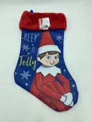 Elf On The Shelf Christmas Stocking Keep It Jolly Blue Red New