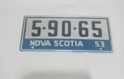 Vtg. 1953 General Mills Wheaties NOVIA SCOTIA metal bicycle mini lic. PLATE
