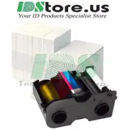 Fargo 45000 Full-Color Ribbon YMCKO & 200 Blank White PVC Cards Bundle