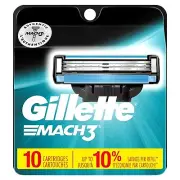 Gillette Mach3 Men's Razor Blade Refills Lubrication Strip 10 Cartridges