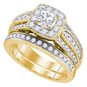 14k Yellow Gold Princess Diamond Solitaire Wedding Bridal Ring Set 1.45 Cttw