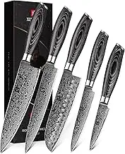 XINZUO 5PC Kitchen Knife Set Damascus Steel High Carbon Steel Chef Knife Slicing Knife Santoku Knife Utility Knife Paring Knife Sets with Pakkawood - Ya Series