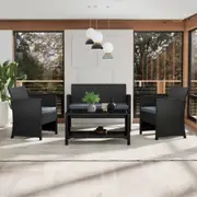 ALFORDSON Outdoor Furniture 4PCS Patio Chairs Table Set Wicker Black w/ Pillows