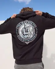 [The Mad Hueys] The Mad Hueys Men's Fk Off Fish On Hoodie in Black/Blue Size XL XL Black/Blue