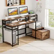 Costway170 CM Computer Desk with Monitor Stand and File Drawer-Rustic Brown