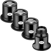 4 Pcs Jewelers Loupe Portable Monocular Magnifier Jewelers Eye Loupe Set 5X/10X/15X/20X Handheld Magnifier Dome Optics Lens Loupes Magnifying Glass Eye Loops for Watch Repair Gem Diamond Stamp