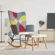 vidaXL Rocking Chair with a Stool Patchwork Fabric