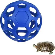 Tortoise Treat Ball Feeder Ball Hollow Ball Vegetable Fruit Feeder Holder Pet Supplies Foraging Toy for Turtle Horse Rabbit (Blue)