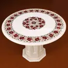 30" Marble coffee Table top inlay semi precious stones work With marble Stand