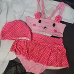 小女童 兒童 粉色 兔子 點點 波點 兩件式 短裙 比基尼 S碼 P7506