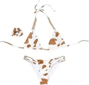 [SPEVERT] Two Piece Swimsuit Sexy Swimwear Halter String Triangle Bikini Sets Cow Print Metal Chain Strap Bikini Sets, 02, Medium