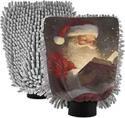 XYMZR Christmas Santa Read Book Absorbent Microfiber Car Wash Mitt, Funny Cute Anime Scratch Free for Cars Cleaning, Home Cleaning Mitts, 2 Pack, 10.24” L x 7.09” W