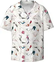[ASBBTYG] High Heel Shoes Print Men's Hawaiian Shirts Stylish Cuban Collar Short Sleeve Shirt Tropical Patterns