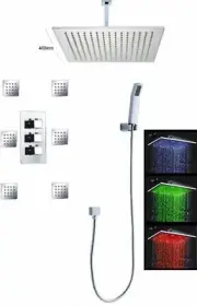 16" Luxury Bathroom Shower Set Head Ceiling Mount Rainfall 6 Massage Jets Spray
