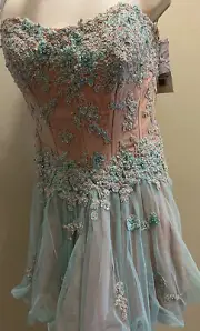 Sherri Hill Dress Floral, Aqua Peach￼Size 18 Formal Prom Dress D-28