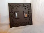 Light Switch Cover Homemade Distressed White Cast Iron Double Switch, Fleur de