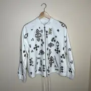 Chicos Aztec Embellished Bamber White Jacket 2 NWT