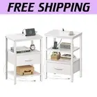 Durable Set of 2 Bedside Tables with Charging & Adjustable Storage Solutions