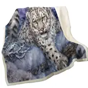 Wildlife Drawings Snow Forest White Leopard Throw Blanket
