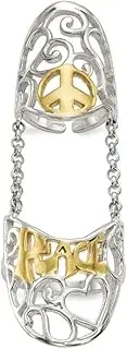 [Diamond2Deal] Women's Sterling Silver Gold-Tone Peace Double Finger Ring Size 6