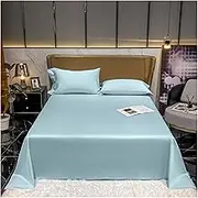Luxury Flat Sheet Only 300 TC 100% Long Staple Cotton Satin Flat Sheet Hotel Quality Bedding Bed Top Sheet for Single/Twin Full/Double Queen King Bed(Blue B,245x250cm-96x98)
