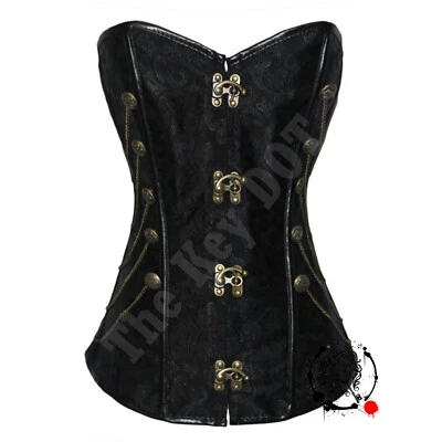Women's Black Brocade Steampunk Corset, Victorian Gothic Cosplay Overbust Corset