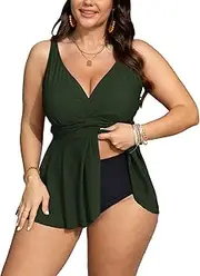 [SHESTARR] Women's Plus Size Tankini Swimsuits Two Piece Tummy Control Bathing Suit with Shorts High Waist Swim Dress Swimwear