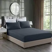 Royal Comfort Sheet Set 2000TC Bamboo Cooling Ultra Soft Vibrant Colour Moisture Wicking, 1 x Fitted Sheet 2 x Pillowcases (3 Pcs, Double, Charcoal)