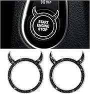 Suvnie 2 PCS Bling Car Engine Start Button Cover, Crystal Rhinestone Auto Ignition Ring Cap Decorations, Little Devil Push to Start Button Cover Sticker, Car Accessories for Women (Black)