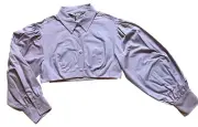 Zara Voluminous Poplin Shirt Light Purple Button Front Crop Puffy Sleeve Top M