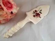 Cake Pie Server VTG 1970s Porcelian Serving Utensil Beige Floral Cottage Shabby