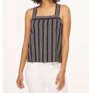 Ann Taylor LOFT Outlet Striped Criss Cross Back Linen Blend Tank Top Blue Gray 4