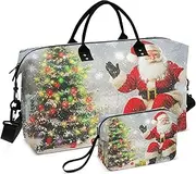 [YXYZRMY] Christmas Santa Tree Travel Duffel Bag Gym Bag Sports Tote Bag with Multiple Interior Pockets Shoulder Weekender Bag for Women Men with Toiletry Bag 20.5”x 7.9”x 13.8”, Multi-Colored, one size