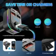 Bluetooth 5.0 Car FM Transmitter PD Type-C Dual USB Ambient Player MP3 Charger T