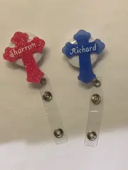 retractable badge holder ID Tag Religious Cross