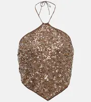 [Oseree] Oséree Netquins sequined halterneck top AU 16 brown