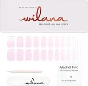 Wilana Gel Nail Stickers - Long-Lasting Semi-Cured Gel Nail Strips - Pearly Subtle Pink with Iridescence (Axolotl Pearl)