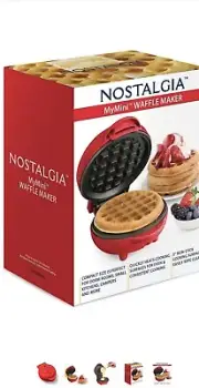 New Nostalgia My Mini 5" Non Stick Surface Heart Waffle Maker Red
