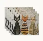 Set of 4 Cat Placemats Linen 12.6x16.5in