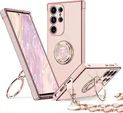 [XYZ] for Galaxy S24 Ultra Case with Stand, for Samsung Galaxy S24 Ultra Case with Double Ring, Women Girls Bling Luxury Protective Phone Case Heart for Samsung S24 Ultra, Pink