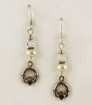 Sterling silver Irish Claddagh Earrings Cultured pearls & Swarovski Crystal bead